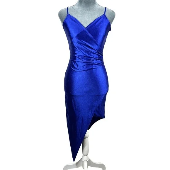 Fairy Grunge Y2k Asymmetric Faux Wrap Prom Cocktail Dress Juniors S Blue Shimmer - Picture 1 of 15